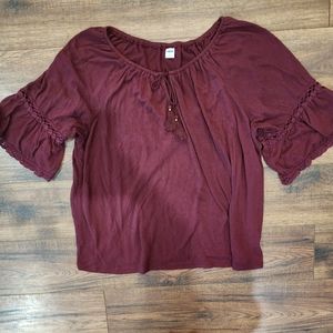 Old Navy Women's Maroon Short Sleeve Scoop Neck Tassel Top Size X-Large XL